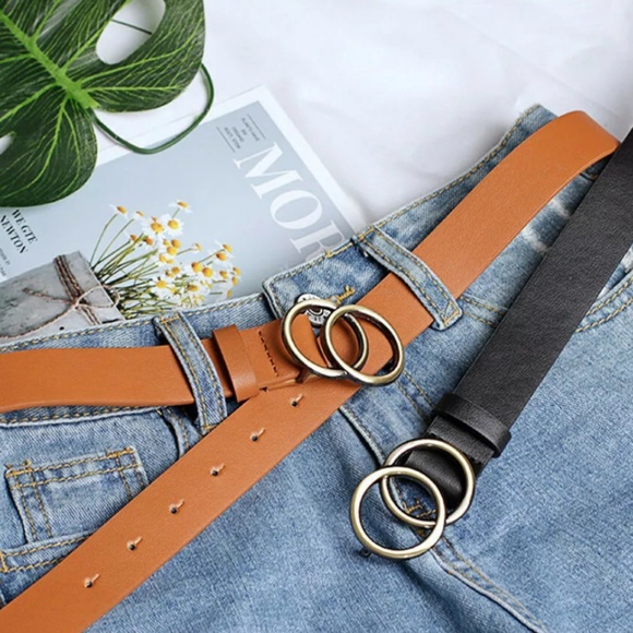 SLIM Double Ring Belt Vegan Leather Minimal - Picture 1 of 8